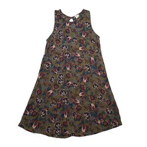 Self E Dress Womens XS Green Floral Shift A Line Rayon Sleeveless Keyhole